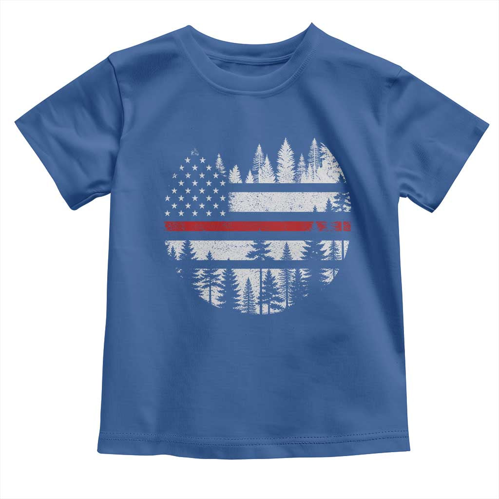 Wildland Firefighter Forest Red Line American Flag Toddler T Shirt