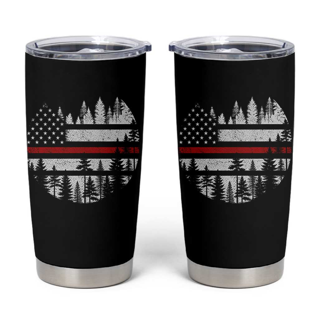 Wildland Firefighter Forest Red Line American Flag Tumbler Cup