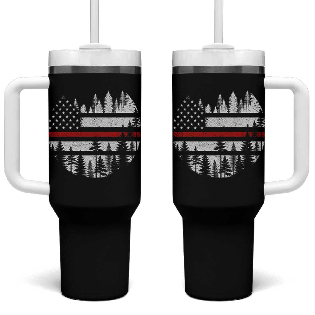 Wildland Firefighter Forest Red Line American Flag Tumbler With Handle