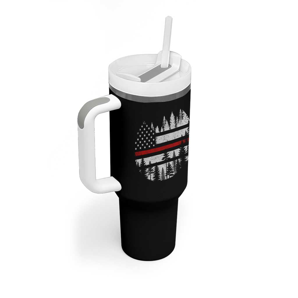 Wildland Firefighter Forest Red Line American Flag Tumbler With Handle