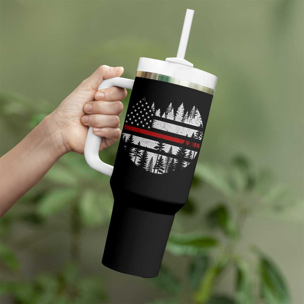 Wildland Firefighter Forest Red Line American Flag Tumbler With Handle
