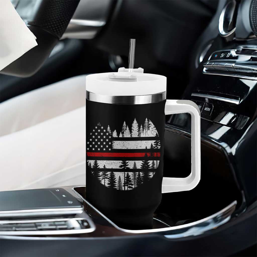 Wildland Firefighter Forest Red Line American Flag Tumbler With Handle