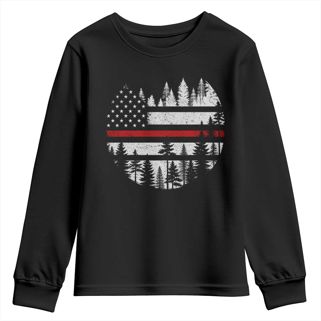Wildland Firefighter Forest Red Line American Flag Youth Sweatshirt