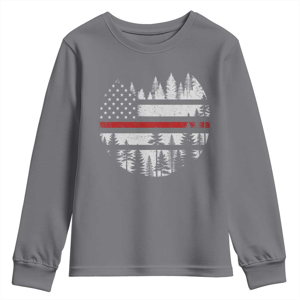 Wildland Firefighter Forest Red Line American Flag Youth Sweatshirt