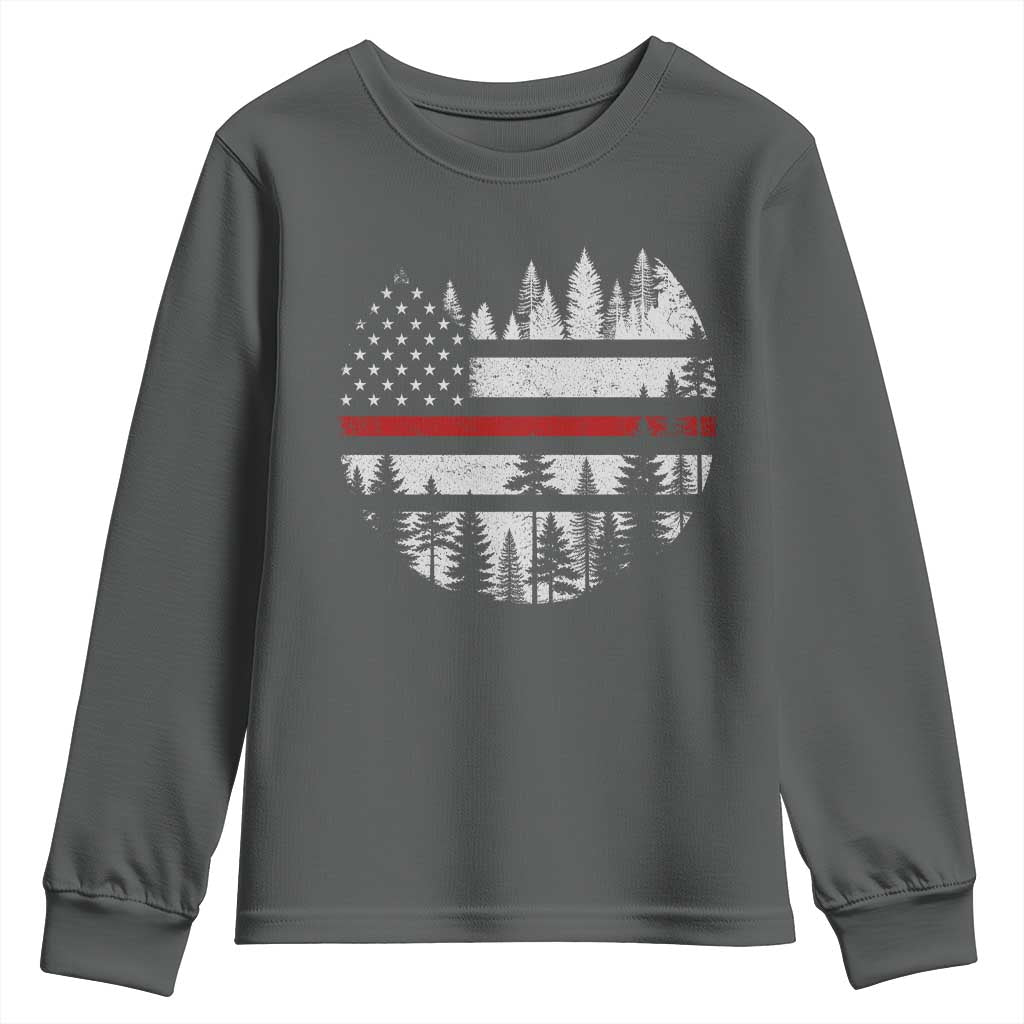 Wildland Firefighter Forest Red Line American Flag Youth Sweatshirt