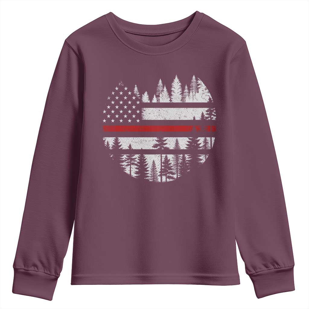 Wildland Firefighter Forest Red Line American Flag Youth Sweatshirt