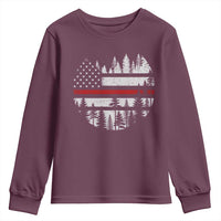 Wildland Firefighter Forest Red Line American Flag Youth Sweatshirt