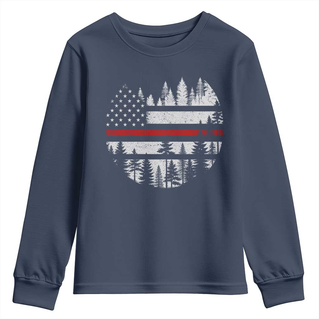 Wildland Firefighter Forest Red Line American Flag Youth Sweatshirt