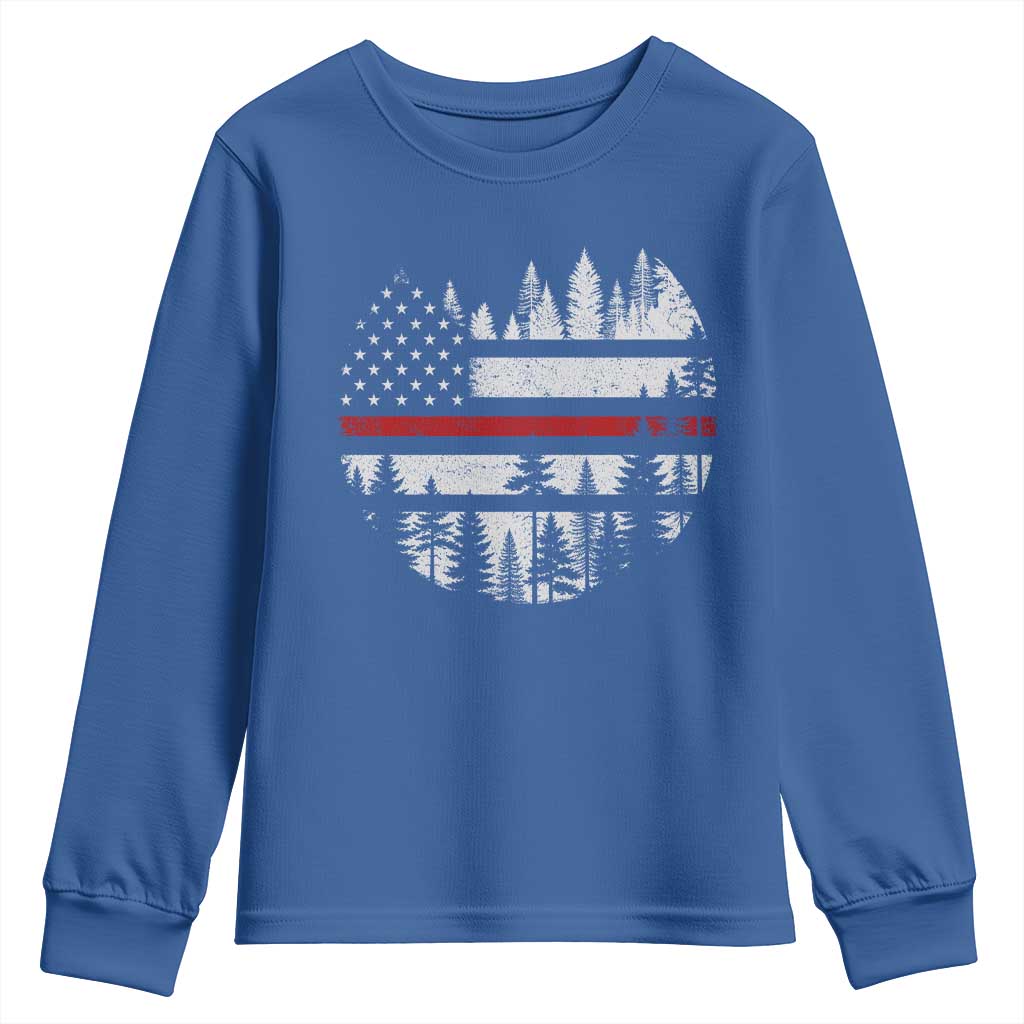 Wildland Firefighter Forest Red Line American Flag Youth Sweatshirt