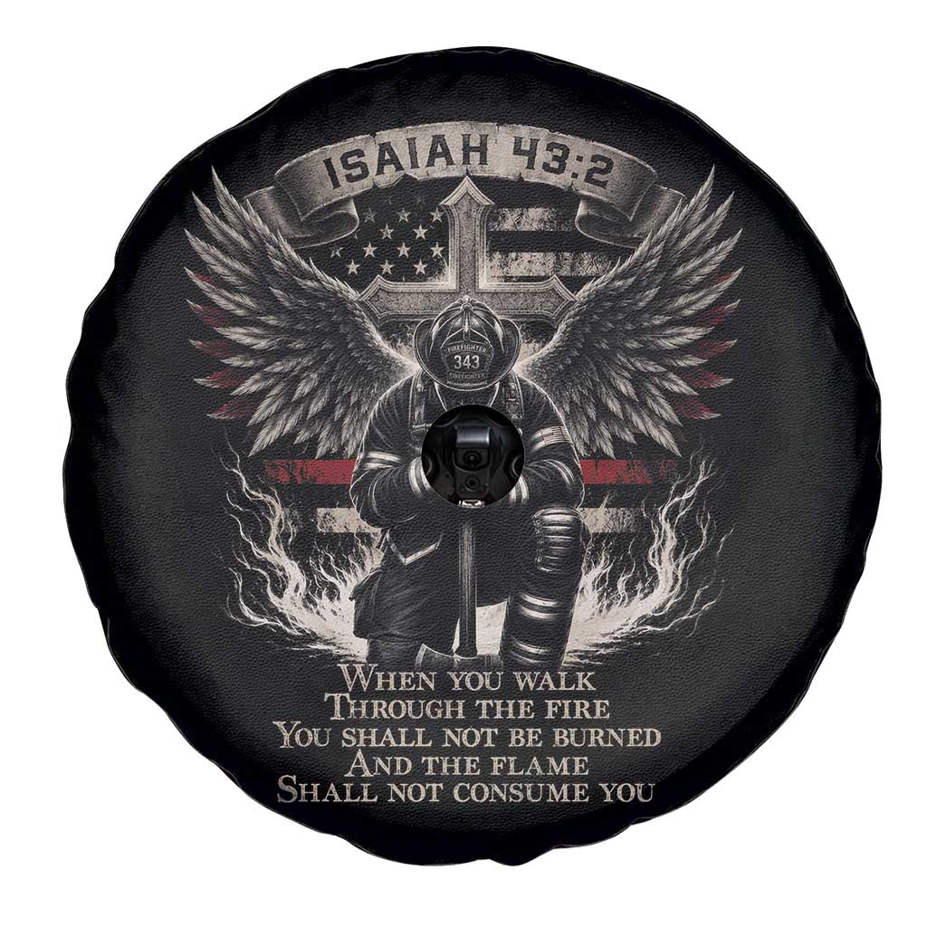 Christian Firefighter Spare Tire Cover When You Walk Through The Fire You Shall Not Be Burned American Flag