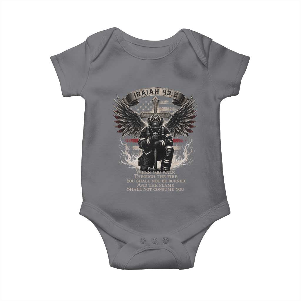 Christian Firefighter Baby Onesie When You Walk Through The Fire You Shall Not Be Burned American Flag