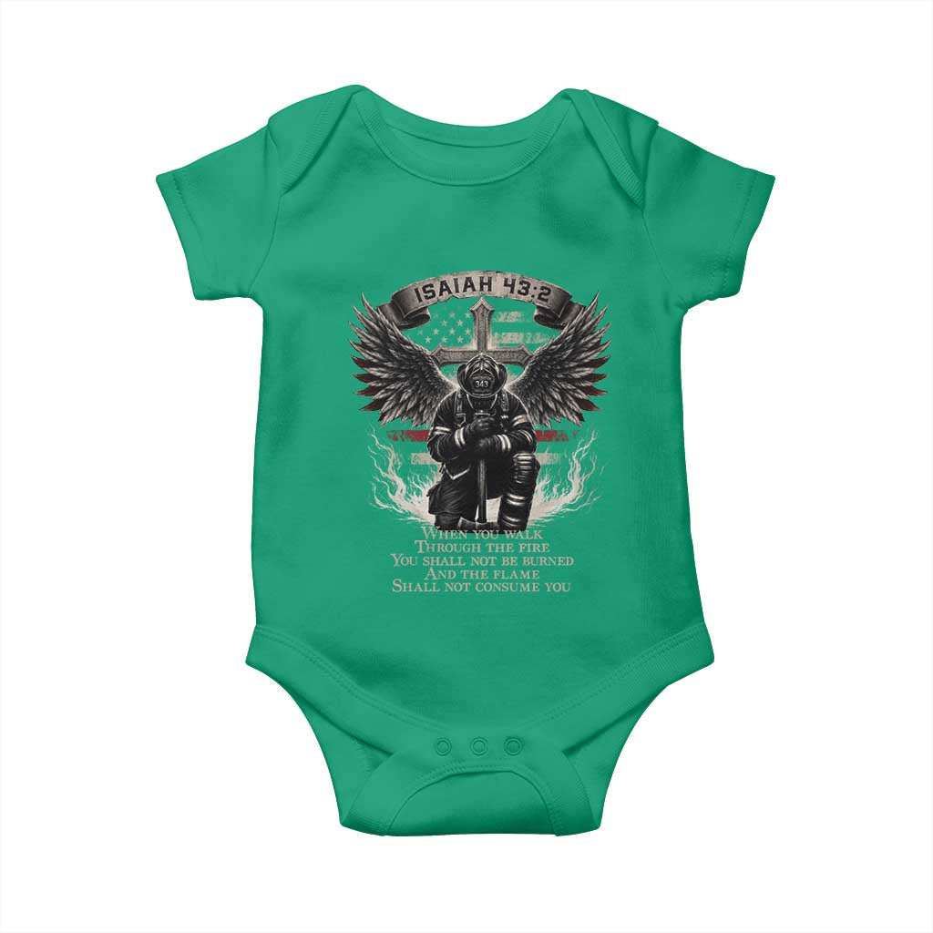 Christian Firefighter Baby Onesie When You Walk Through The Fire You Shall Not Be Burned American Flag