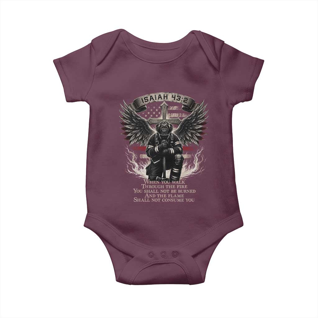 Christian Firefighter Baby Onesie When You Walk Through The Fire You Shall Not Be Burned American Flag