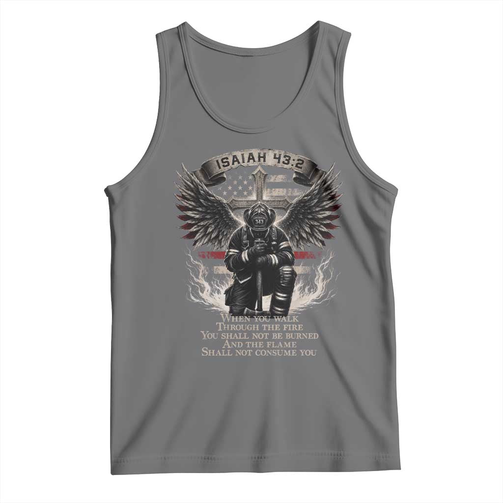 Christian Firefighter Tank Top When You Walk Through The Fire You Shall Not Be Burned American Flag