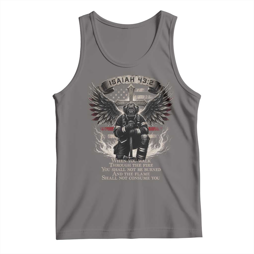 Christian Firefighter Tank Top When You Walk Through The Fire You Shall Not Be Burned American Flag