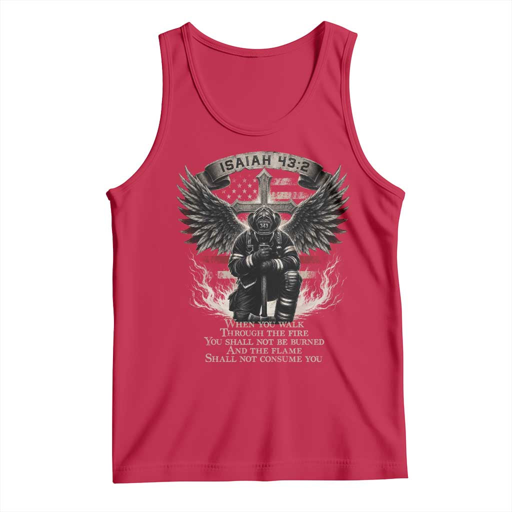 Christian Firefighter Tank Top When You Walk Through The Fire You Shall Not Be Burned American Flag