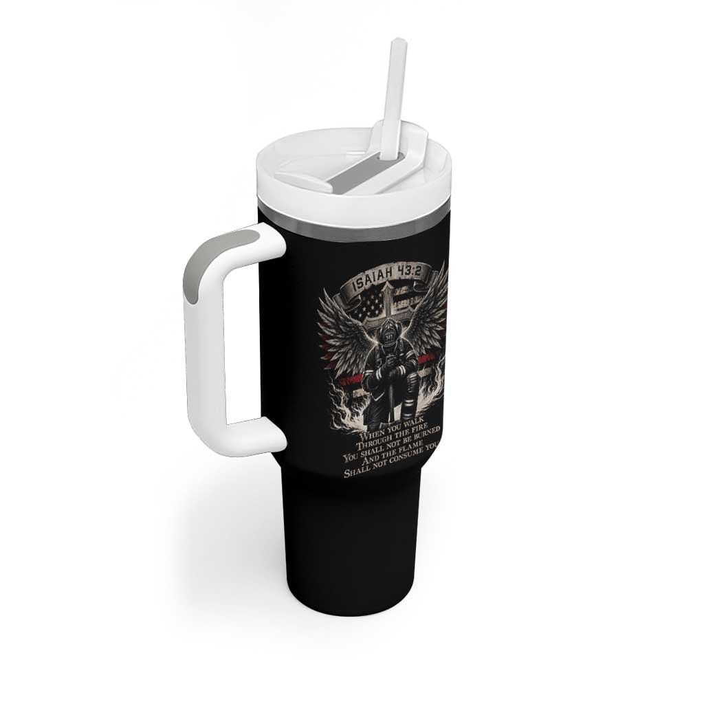 Christian Firefighter Tumbler With Handle When You Walk Through The Fire You Shall Not Be Burned American Flag