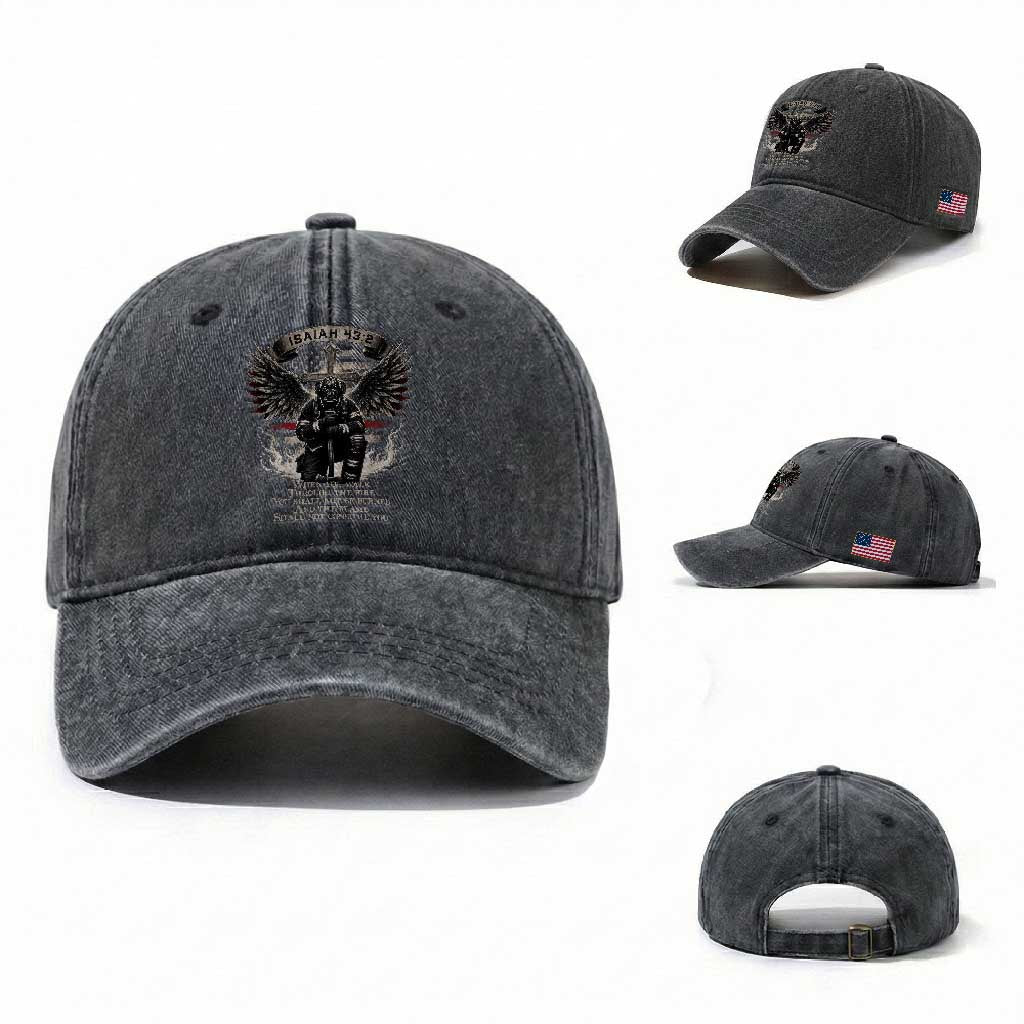 Christian Firefighter Washed Cotton Baseball Cap When You Walk Through The Fire You Shall Not Be Burned American Flag