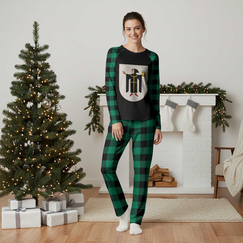 Funny Munich Oktoberfest Munchen Coat of Arms Plaid Pajama Set Münchner Kindl Beer Drinking