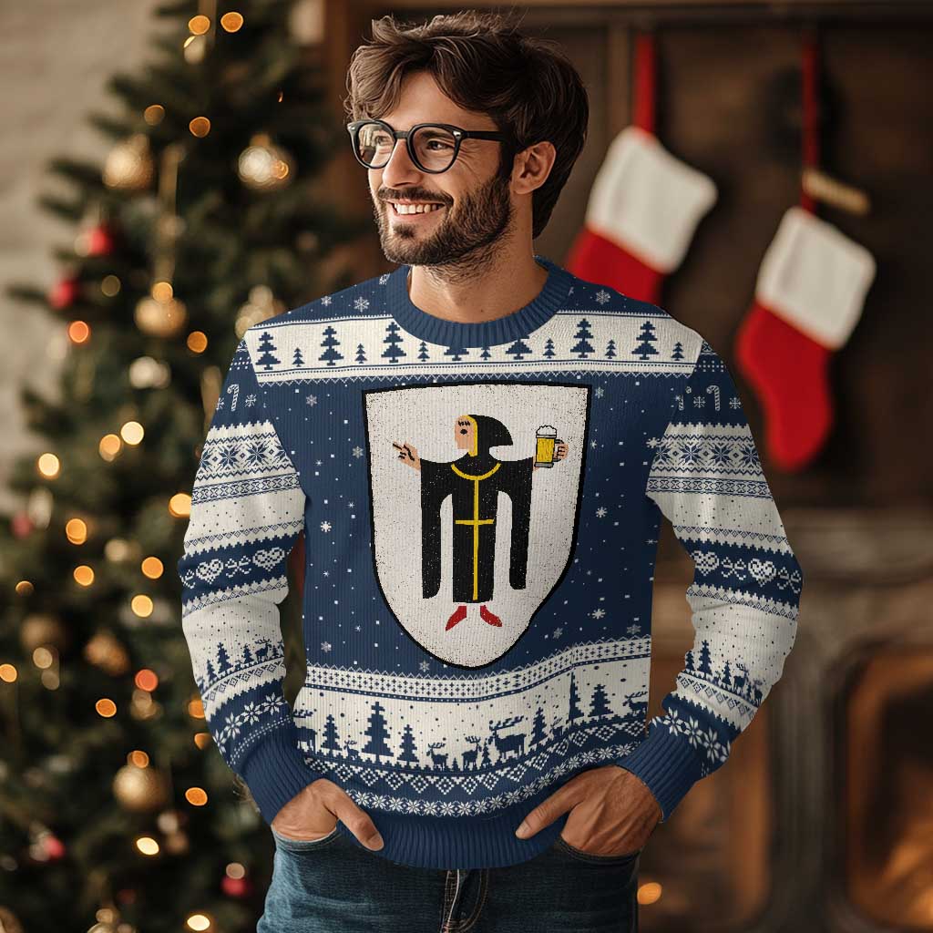 Funny Munich Oktoberfest Munchen Coat of Arms Ugly Christmas Sweater Münchner Kindl Beer Drinking