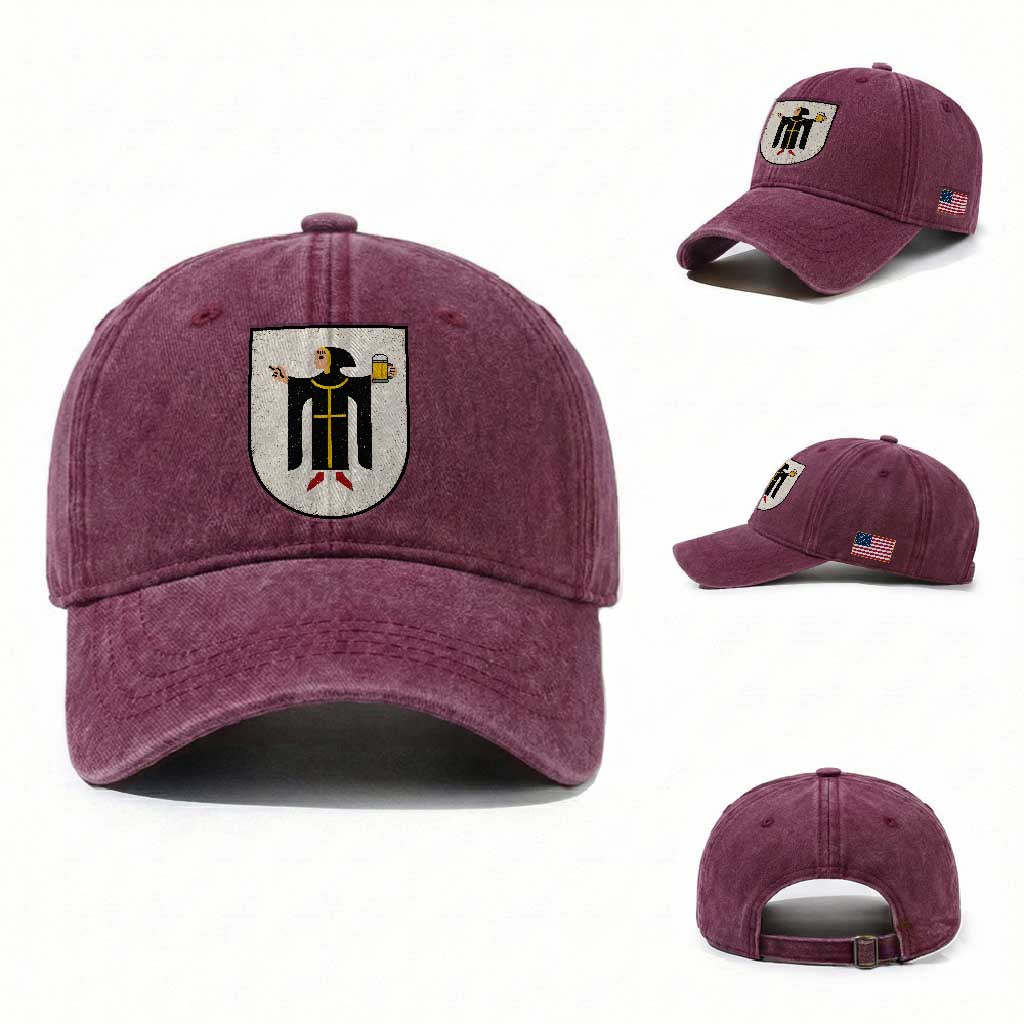 Funny Munich Oktoberfest Munchen Coat of Arms Washed Cotton Baseball Cap Münchner Kindl Beer Drinking