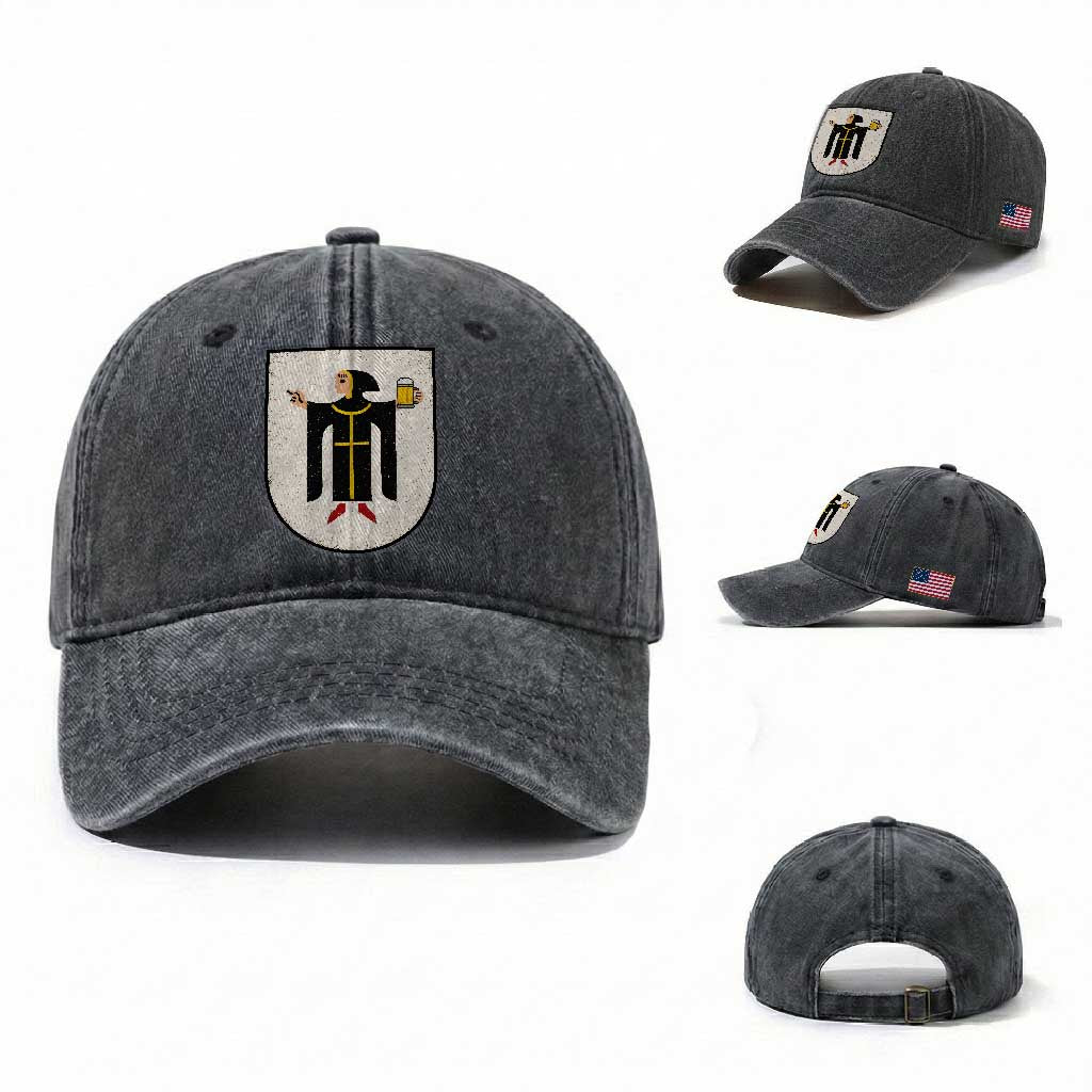Funny Munich Oktoberfest Munchen Coat of Arms Washed Cotton Baseball Cap Münchner Kindl Beer Drinking