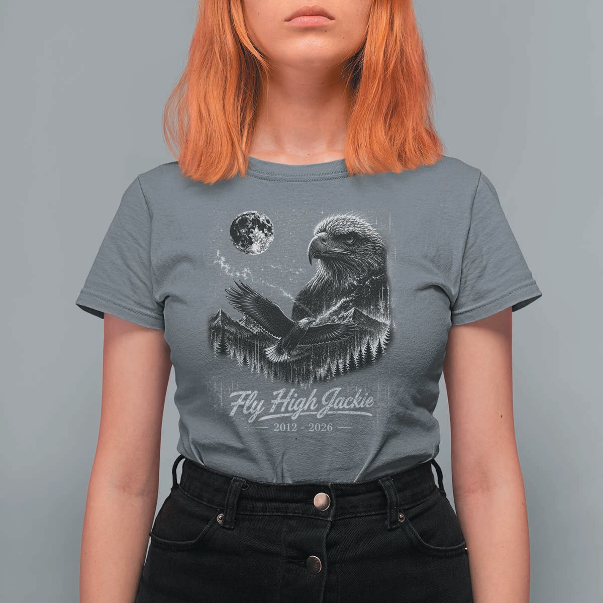 Fly High Jackie Eagle T Shirt For Women Memorial Tribute Nature Supports California Wildlife