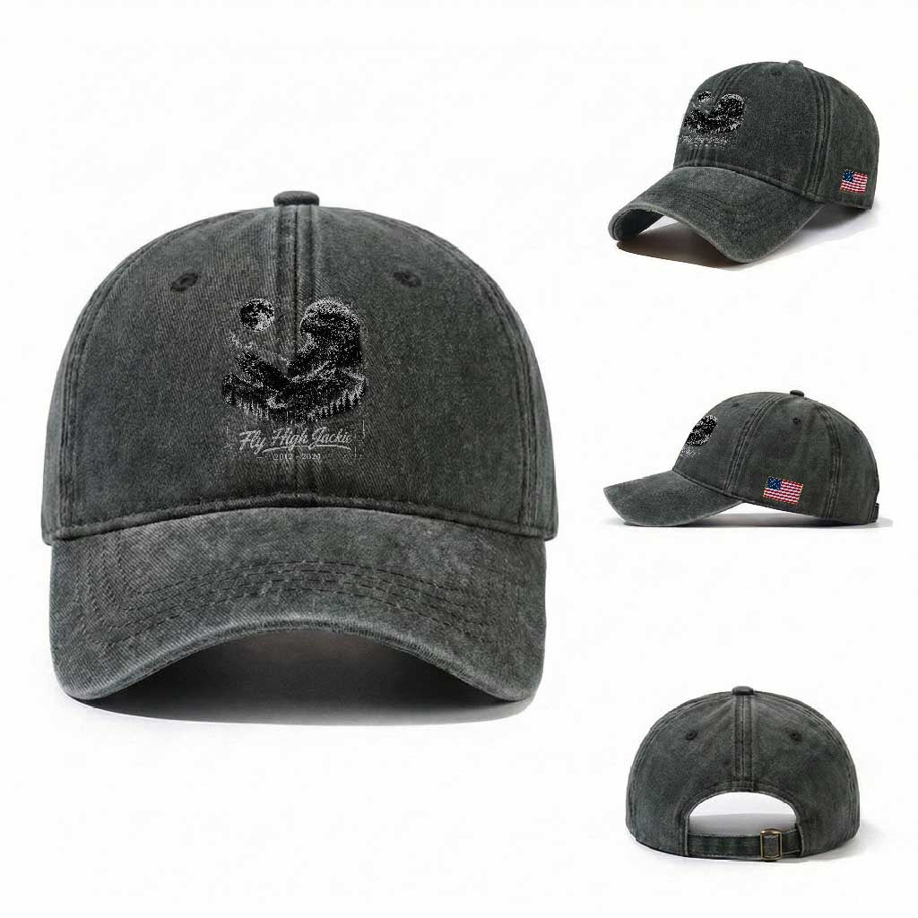 Fly High Jackie Eagle Washed Cotton Baseball Cap Memorial Tribute Nature Supports California Wildlife