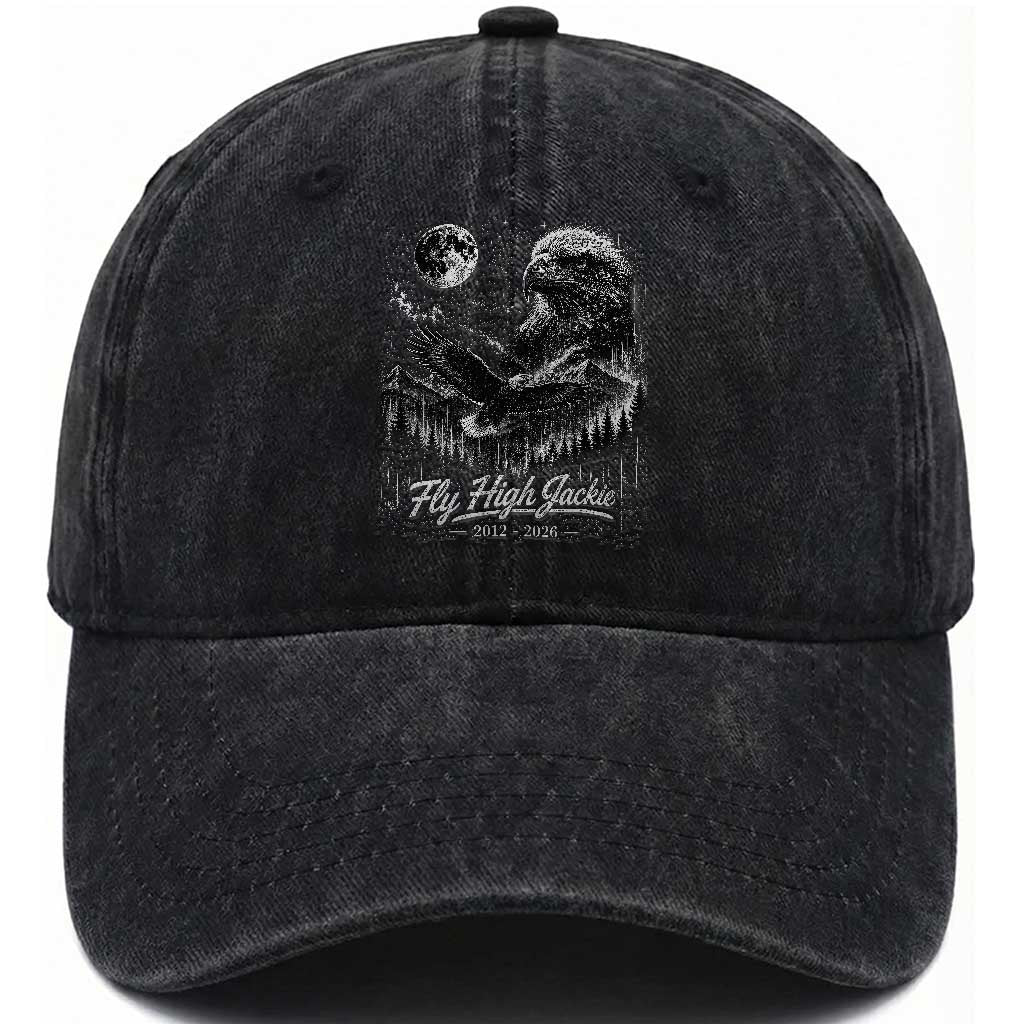 Fly High Jackie Eagle Washed Cotton Baseball Cap Memorial Tribute Nature Supports California Wildlife