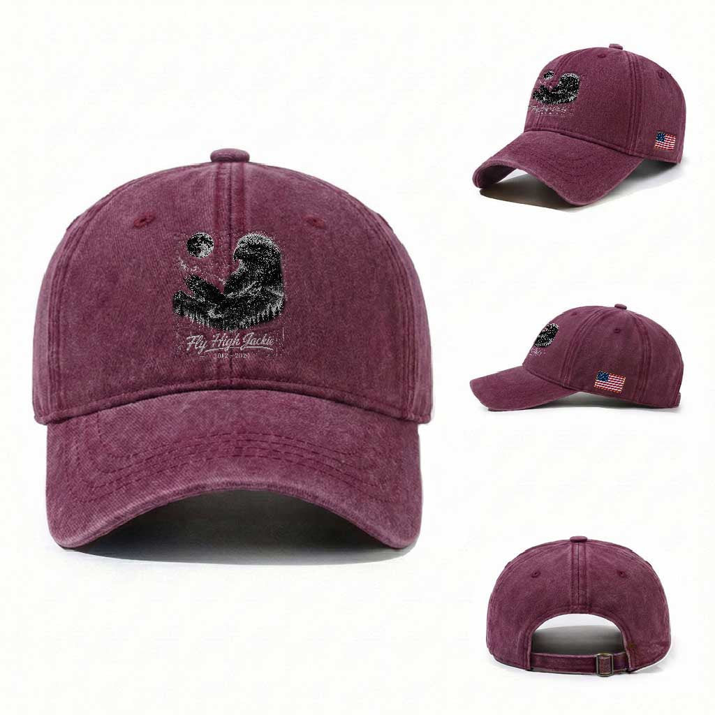 Fly High Jackie Eagle Washed Cotton Baseball Cap Memorial Tribute Nature Supports California Wildlife