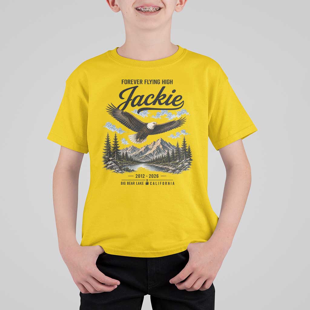 Jackie Bald Eagle Memorial Tribute T Shirt For Kid Forever Flying High Big Bear California 2012 2026