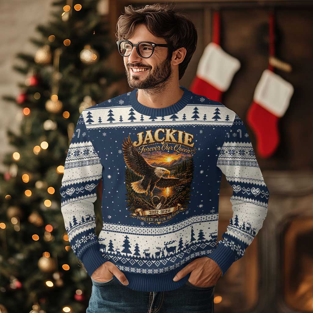 Jackie The Eagle Big Bear Lake California Ugly Christmas Sweater Forever Our Queen And In Our Hearts Wildlife Supports
