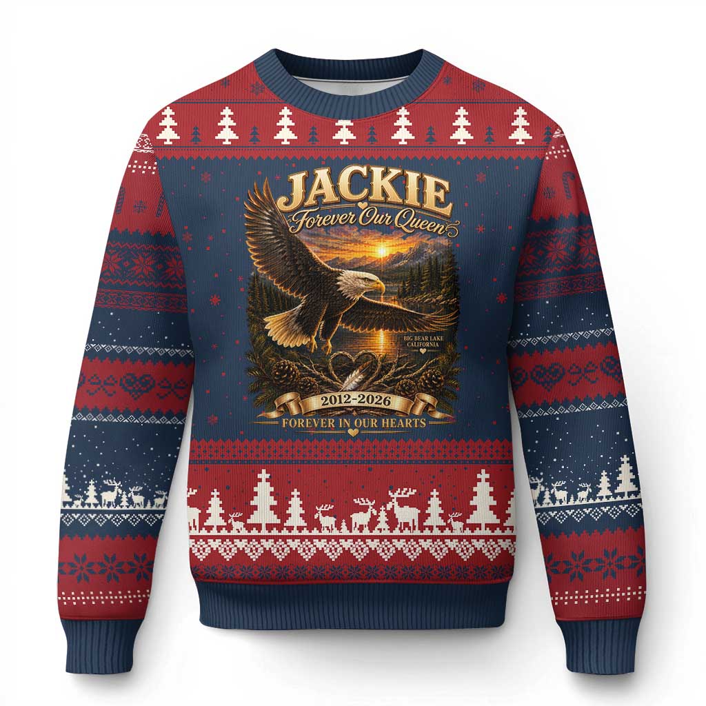 Jackie The Eagle Big Bear Lake California Ugly Christmas Sweater Forever Our Queen And In Our Hearts Wildlife Supports