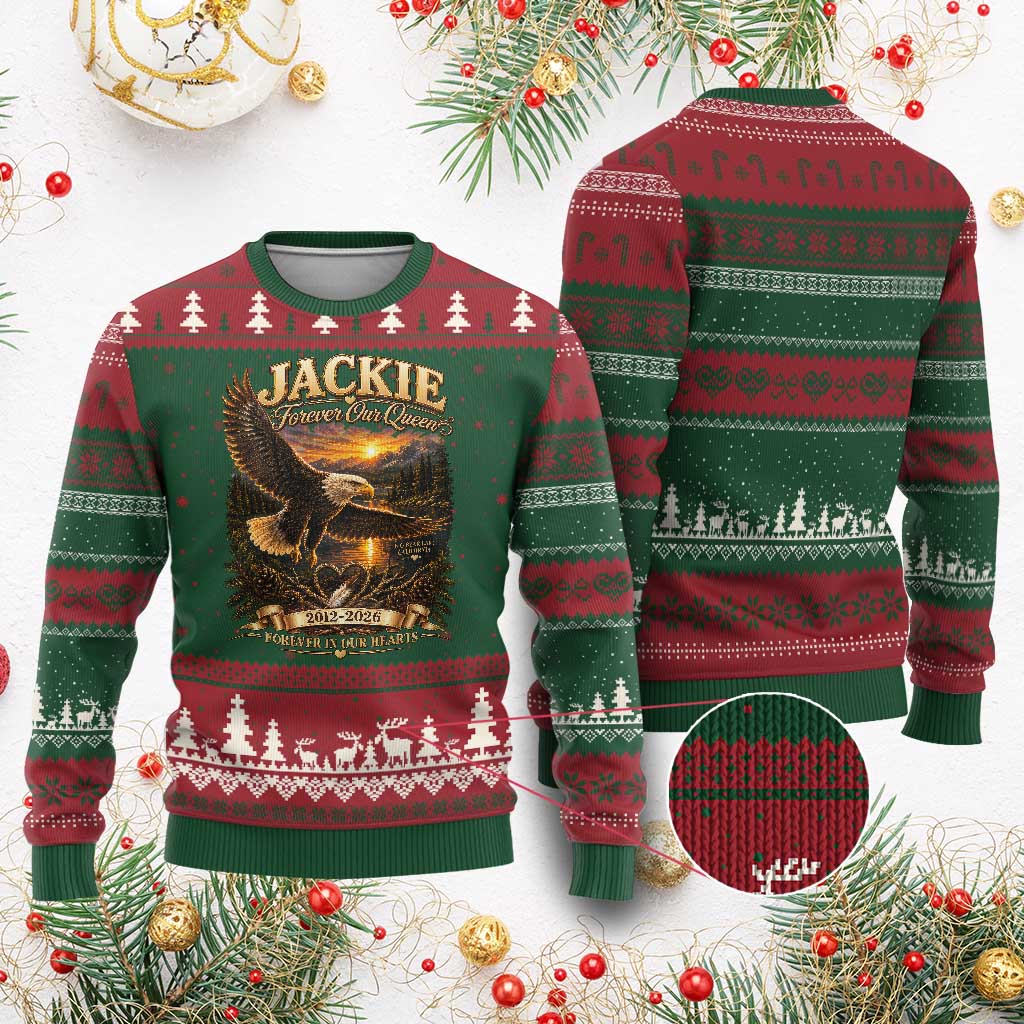 Jackie The Eagle Big Bear Lake California Ugly Christmas Sweater Forever Our Queen And In Our Hearts Wildlife Supports
