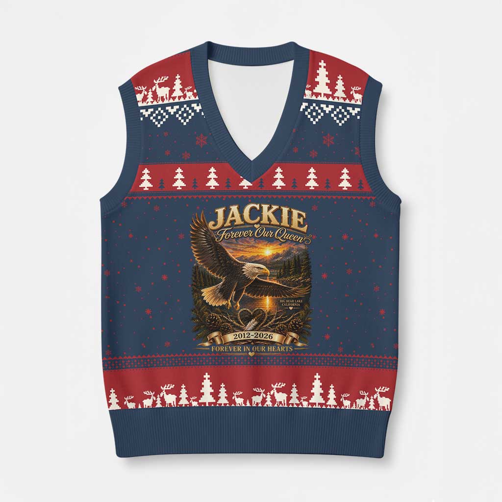 Jackie The Eagle Big Bear Lake California V-Neck Knit Sweater Vest Forever Our Queen And In Our Hearts Wildlife Supports