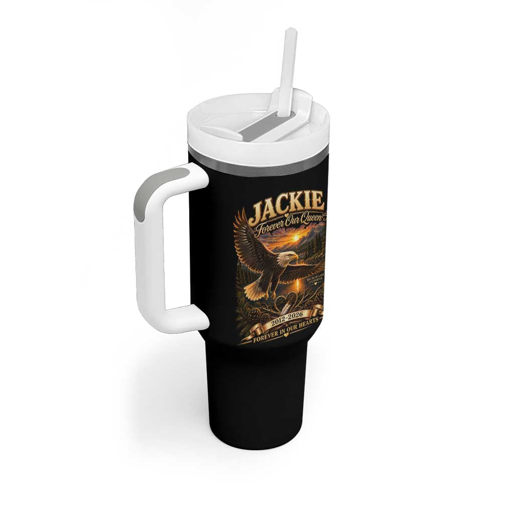 Jackie The Eagle Big Bear Lake California Tumbler With Handle Forever Our Queen And In Our Hearts Wildlife Supports