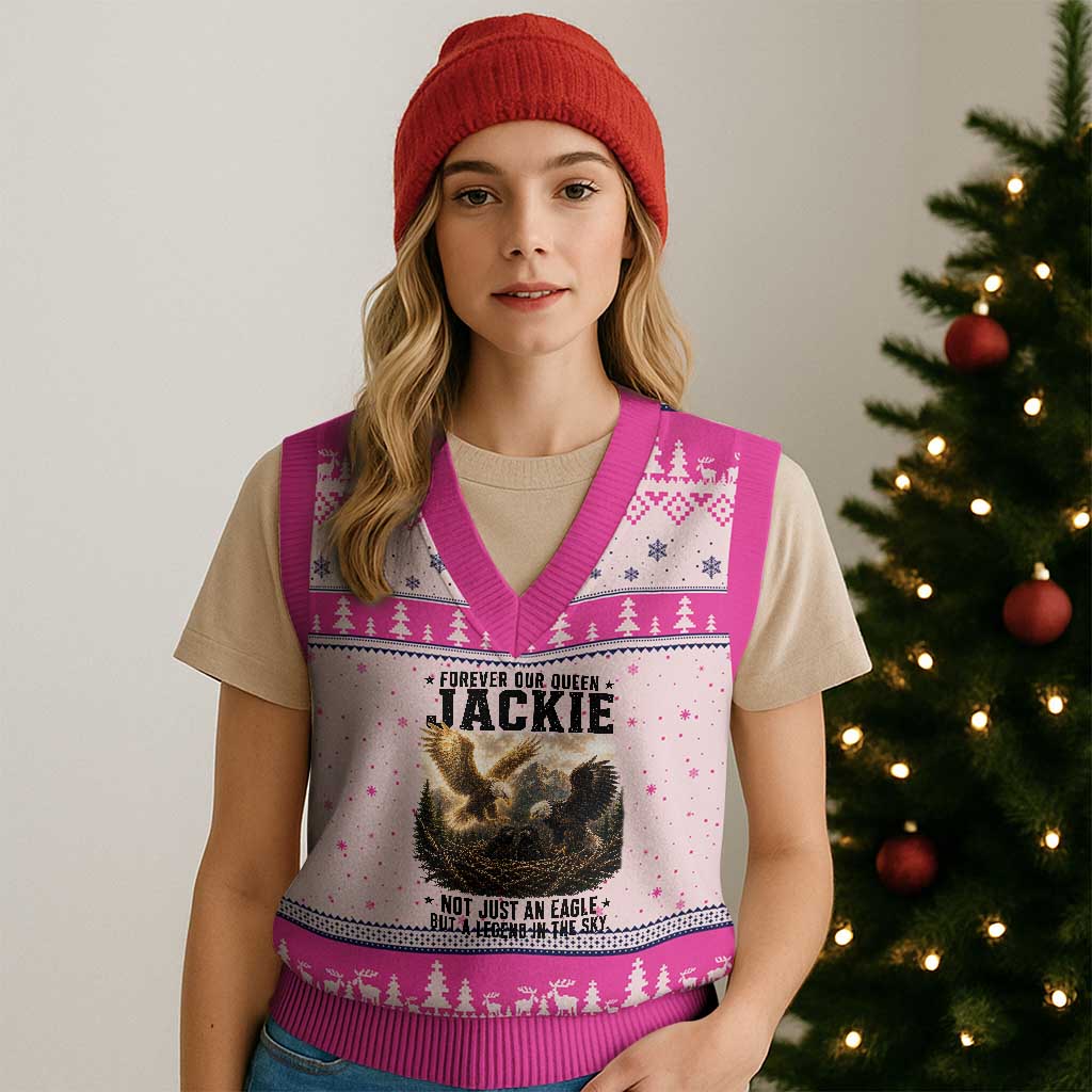 Jackie Bald Eagle V-Neck Knit Sweater Vest Forever Our Queen Not Just An Eagle But A Legend In The Sky
