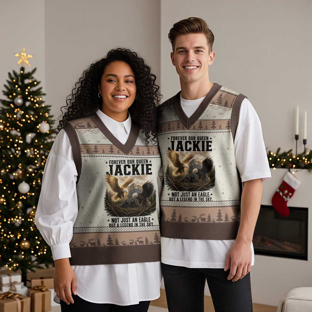 Jackie Bald Eagle V-Neck Knit Sweater Vest Forever Our Queen Not Just An Eagle But A Legend In The Sky