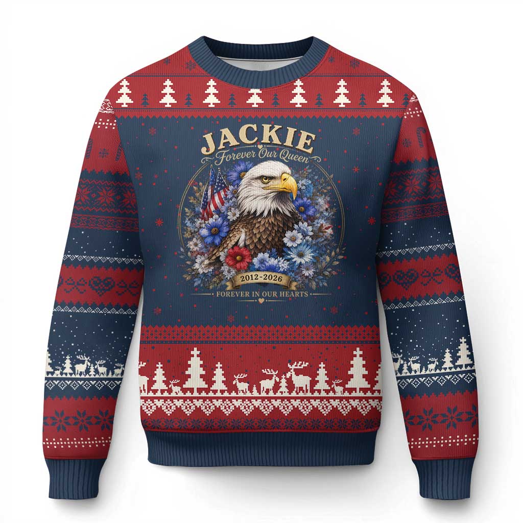 Jackie Bald Eagle Ugly Christmas Sweater Forever Our Queen And In Our Hearts USA Floral