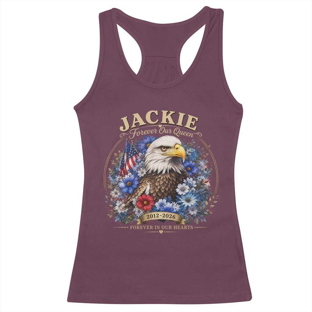 Jackie Bald Eagle Racerback Tank Top Forever Our Queen And In Our Hearts USA Floral