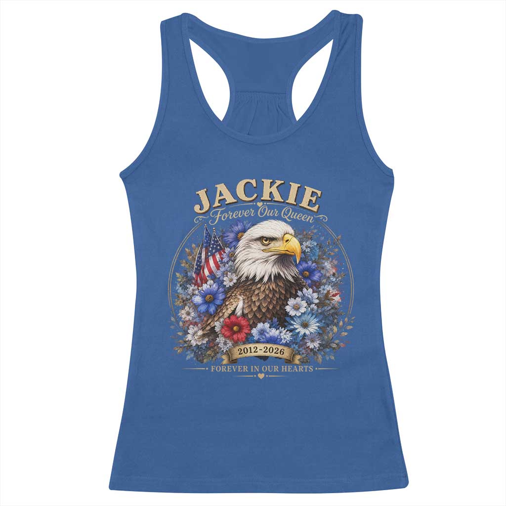 Jackie Bald Eagle Racerback Tank Top Forever Our Queen And In Our Hearts USA Floral