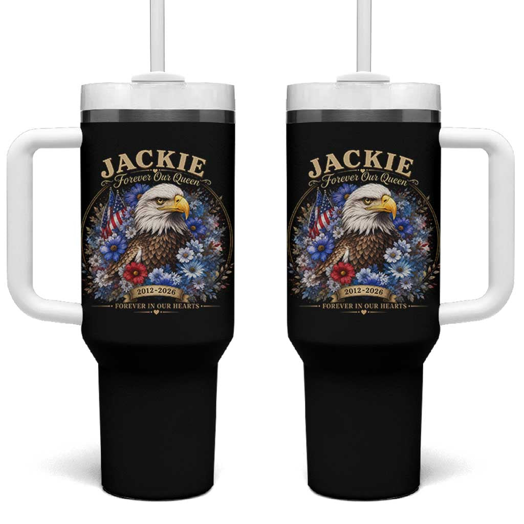 Jackie Bald Eagle Tumbler With Handle Forever Our Queen And In Our Hearts USA Floral