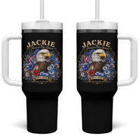 Jackie Bald Eagle Tumbler With Handle Forever Our Queen And In Our Hearts USA Floral