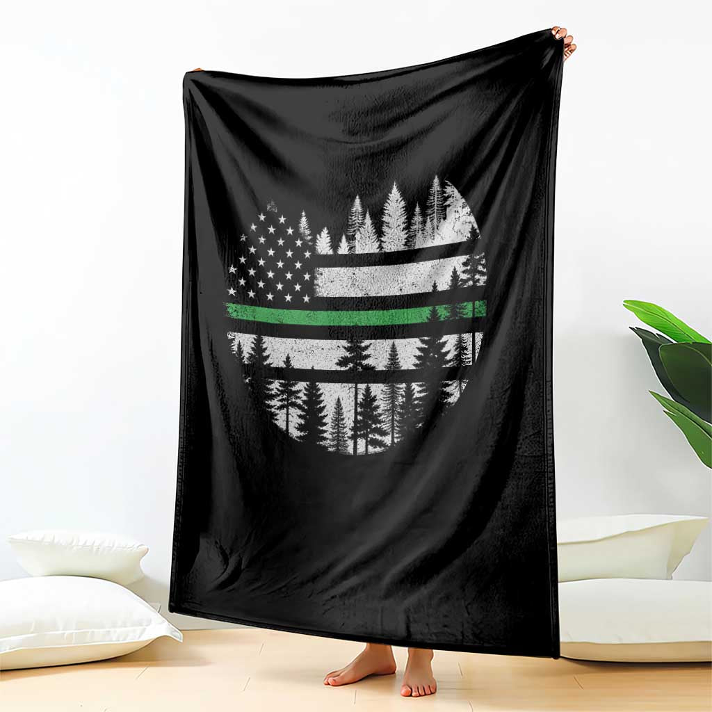 Park Ranger Law Enforcement Forest Green Line American Flag Throw Blanket