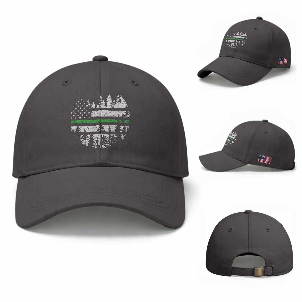 Park Ranger Law Enforcement Forest Green Line American Flag Baseball Cap