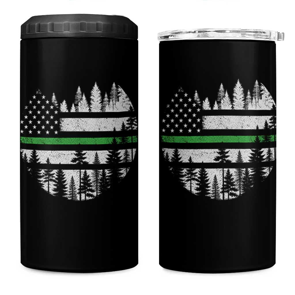 Park Ranger Law Enforcement Forest Green Line American Flag 4 in 1 Can Cooler Tumbler