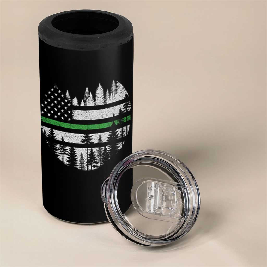 Park Ranger Law Enforcement Forest Green Line American Flag 4 in 1 Can Cooler Tumbler