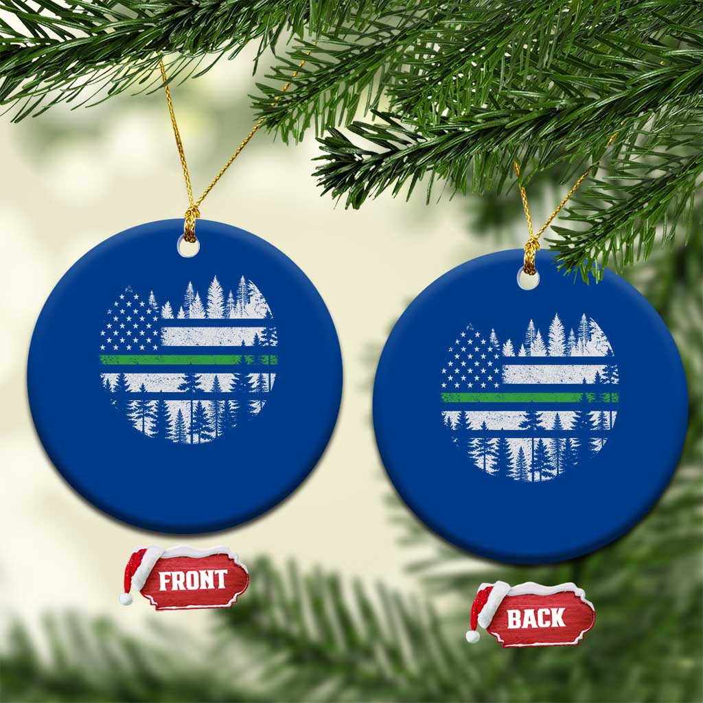Park Ranger Law Enforcement Forest Green Line American Flag Ceramic Ornament