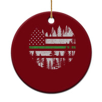 Park Ranger Law Enforcement Forest Green Line American Flag Ceramic Ornament