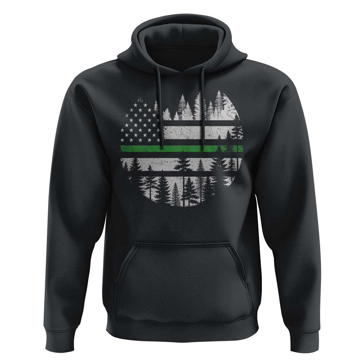 Park Ranger Law Enforcement Forest Green Line American Flag Hoodie